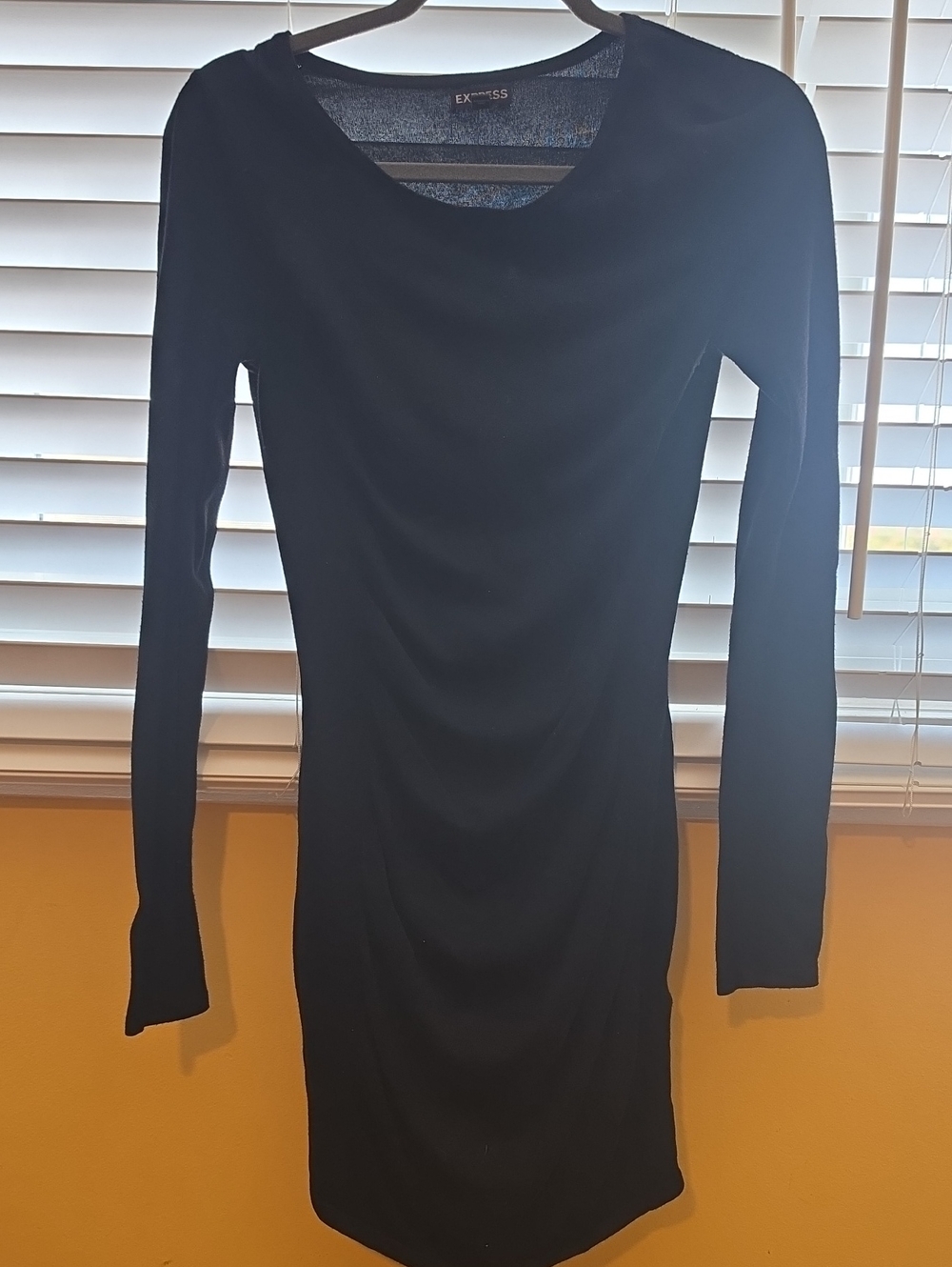 Express Black Long-Sleeve Draped Neck Bodycon Dress